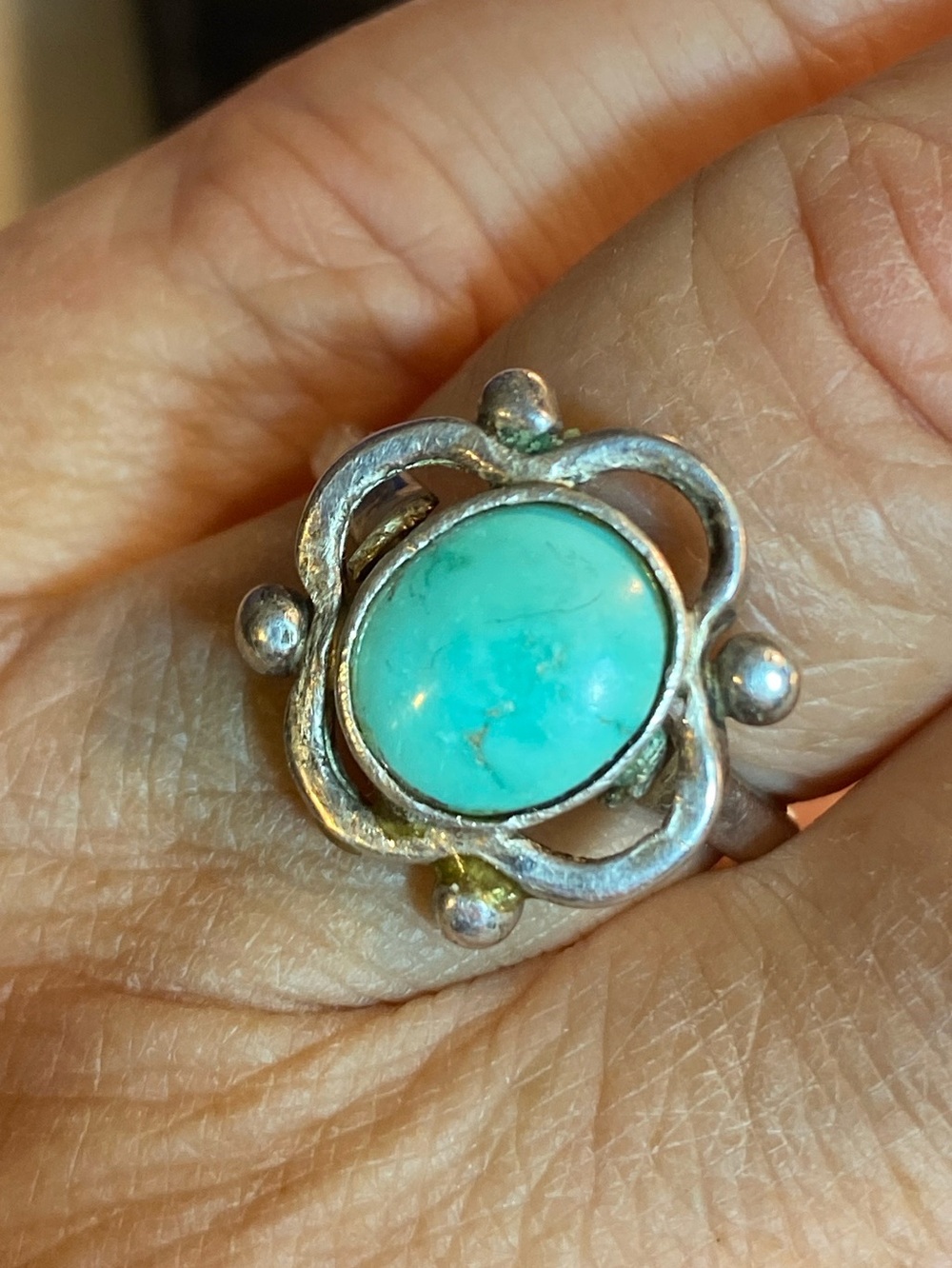 Vintage Sterling Silver Turquoise Ring Size 8.5 Handcrafted Boho